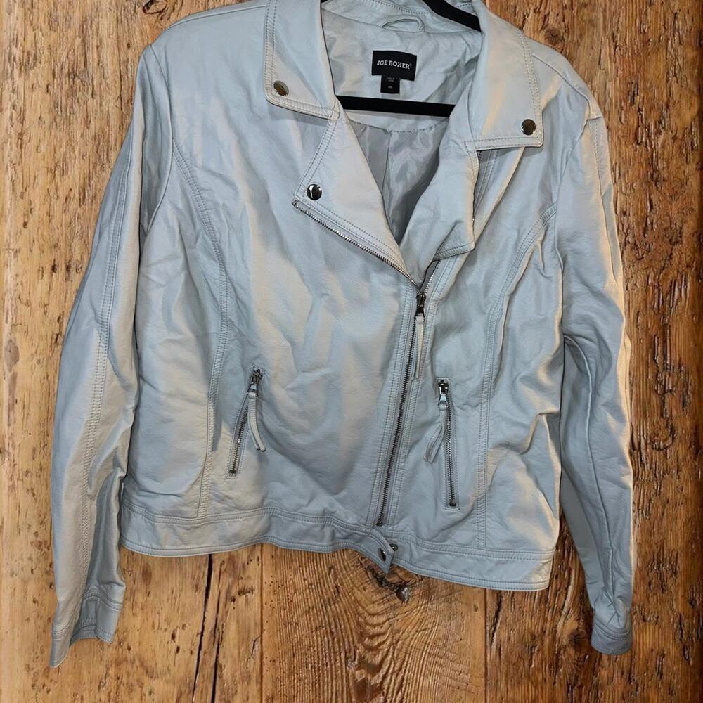 Joe Boxer Women's Light Blue Faux Leather Moto Jacket XXL